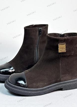 36-41 рр ботинки с лаковым носком натуральная замша/кожа черный, шоколад.