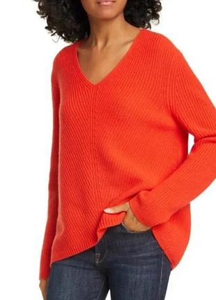 Відмінний оранжевий светр пуловер з v-подібним вирізом.100% кашемір