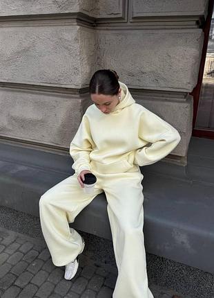 Жіночий повсякденний теплий спортивний костюм двійка штани та кофта худі тканина турецька тринитка на флісі пеньє