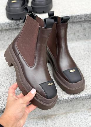 Ботинки servi, шоколад, натуральная кожа, деми