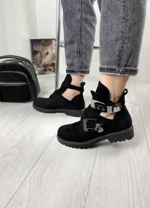 Ботинки женские 853 черные (зима эко-замш)