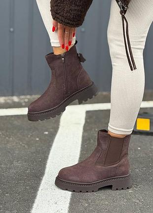 Черевики шоколад натуральний замш зима