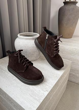 Трендовые кожаные замшевые ботинки сапожки ботинки из натуральной кожи и замши 🖤🤎🖤