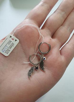 Серебряные серьги крылья проба 925 6