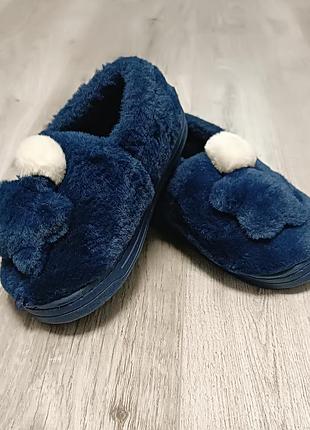 Теплые детские комнатные тапочки, подходят для дома и садочка, темно синего цвета, размер 28/29