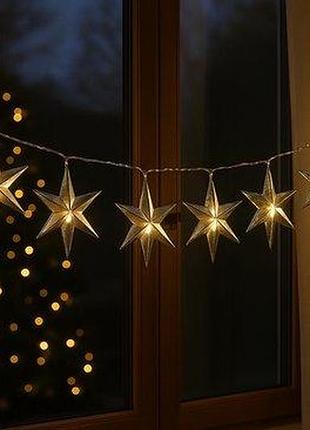 Набір різдвяних led-зірок – тепле біле світло, ø6,5 см, 1,5 м