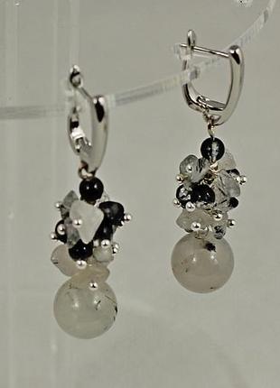 Сережки no name підвіски рутиловий кварц 5,5 см сріблясті