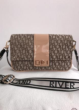 Сумка river island -жіноча,жакардова,через плече,коричнево-бежева,з двома ремішками