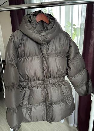 Куртка пуховик з капюшоном подовжена графіт