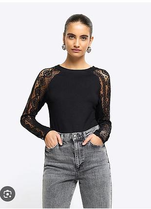 Стильный черный женский лонгслив топ блуза в рубчик 44 р