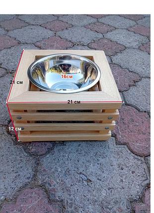 Годівниця для невеликих собак, беспечна, деревяна на одну нержавіючу мисочку