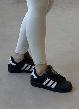 Чоловічі кросівки adidas superstar black white winter fur / smb+ 🔗