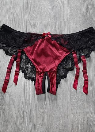 Гарні сексуальні еротичні трусики з відкритим доступом і знімними підтяжками для панчіх love&honey