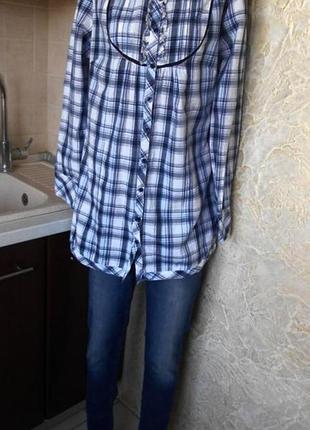 Рубашка в клетку крутая блузка деним 14-16