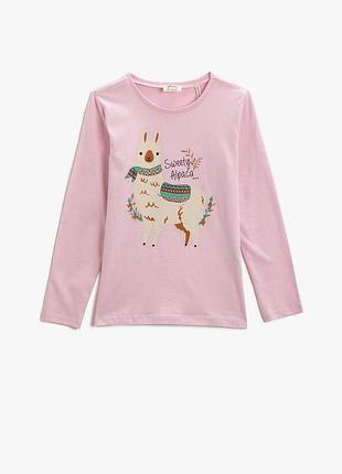 Нежный новый лонгслив реглан с ламой на 9-10 лет