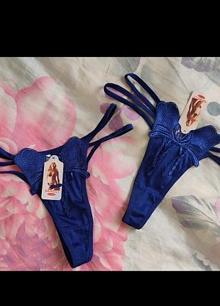 Женские трусики стринги синие р. s