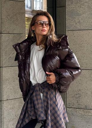 Дутый глянцевый пуховик пуффео трансформер жилет