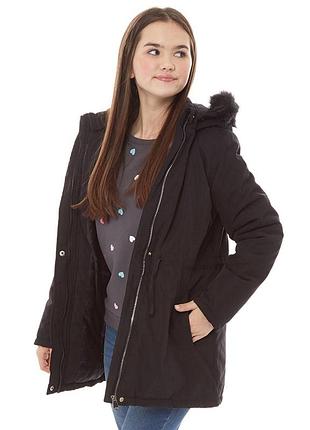 Черная теплая осенняя парка на 11-12 лет