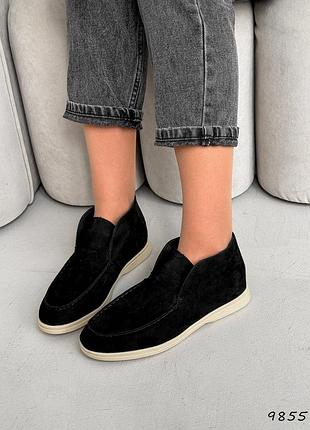 Sale! жіночі замшеві чорні лофери демісезонні туфлі на байку натуральна замша весна осінь