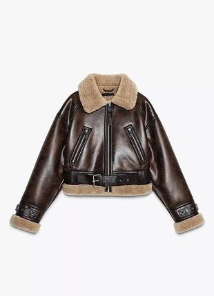 Двостороння дублянка жіноча коричнева zara new