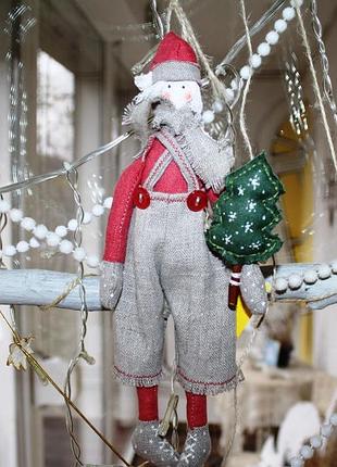 Льняная новогодняя игрушка "санта", 27 см