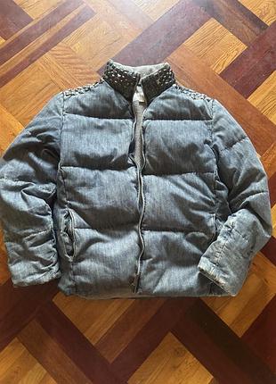 Пуховик next гранж з вишитими погонами та горловиною