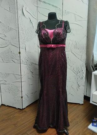 Плаття жіноче вечірнє,довге з паєткою,з коротким рукавом,притуплене,завужене в коліні