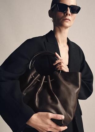 Шкіряна коричнева сумка мішок zara new