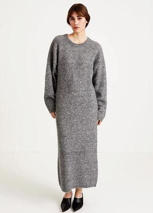 Длинное трикотажное теплое свитер платье с широкими рукавами
