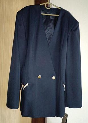 Лучшее качество👍жакет из шерсти винтажный dorene темно синий офисный стиль