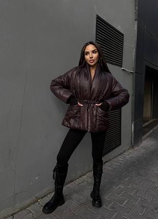 Трендова куртка-кімоно курточка тепла з поясом