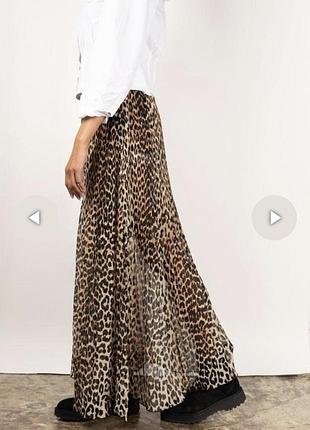Спідниця максі з плісованого жоржету з леопардовим принтом