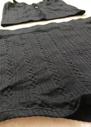 Пижама шорты и майка черный комплект для дома в рубчик