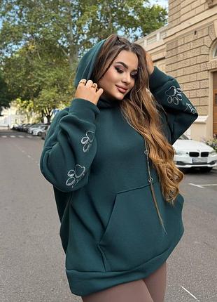 Стильное женское худи оверсайз с аппликацией лапка, худи теплая с капюшоном 🍂❄️