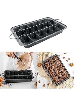 Форма для выпечки брауни с антипригарным покрытием 31.5×20×4 см, с разделителями| 87545