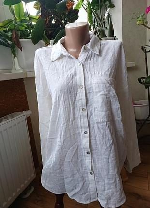 Белая стильная женская рубашка с накладным карманом, блуза белая оверсайз