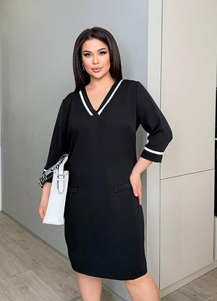 Платье черное на длинный рукав свободного кроя качественное стильное