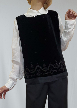 Винтажная бархатная блуза laura ashley,винтаж, вышивка бисер стеклярус