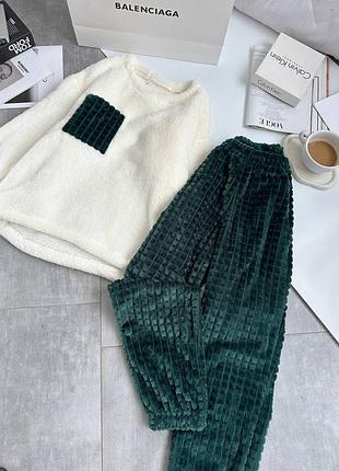 Пижамка махра махровая брюки свитшот кармана кофта домашняя мягкая одежда брючный костюм