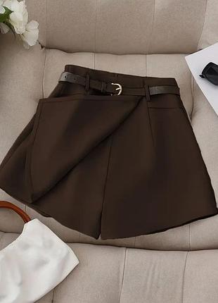 Шорты юбка коричневые с поясом