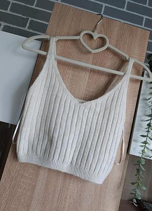 Primark теплый топ на бретелях, майка вязаная на бретелях, жилеточая вязаная