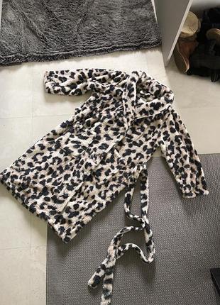Леопардовий халат махровий плюшевий теплий тёплый плюшевый махровый домашний леопардовый