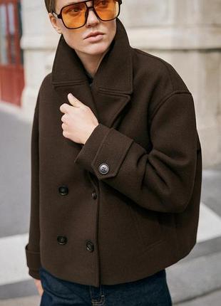 Коротке двобортне пальто zara