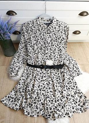 Короткое платье с цветочным принтом и ремнем от zara, размер м, l