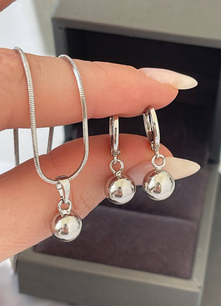 Набор, серьги, подвеска, шарики, медзолото, позолота, родий, под серебро