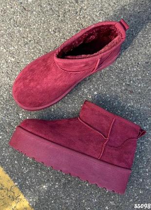 Распродажа 🏷 замшевые ультра короткие угги утепленные мехом на толстой подошве платформе