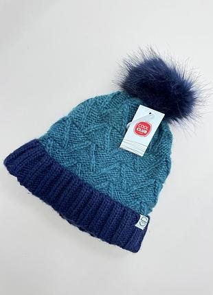 Шапка вʼязана утеплена з помпоном