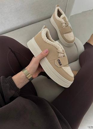 Утеплені черевики з хутром тедді - колір беж, всередині ворсистий фліс