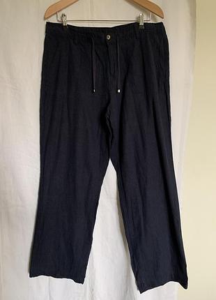 Фирменные широкие темно-синие брюки из натурального льна и вискозы (размер 16/44)