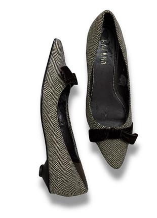 Туфли лодочки ralph lauren из текстиля каблук киттен хилл рюмочка острый носок велюровый бант